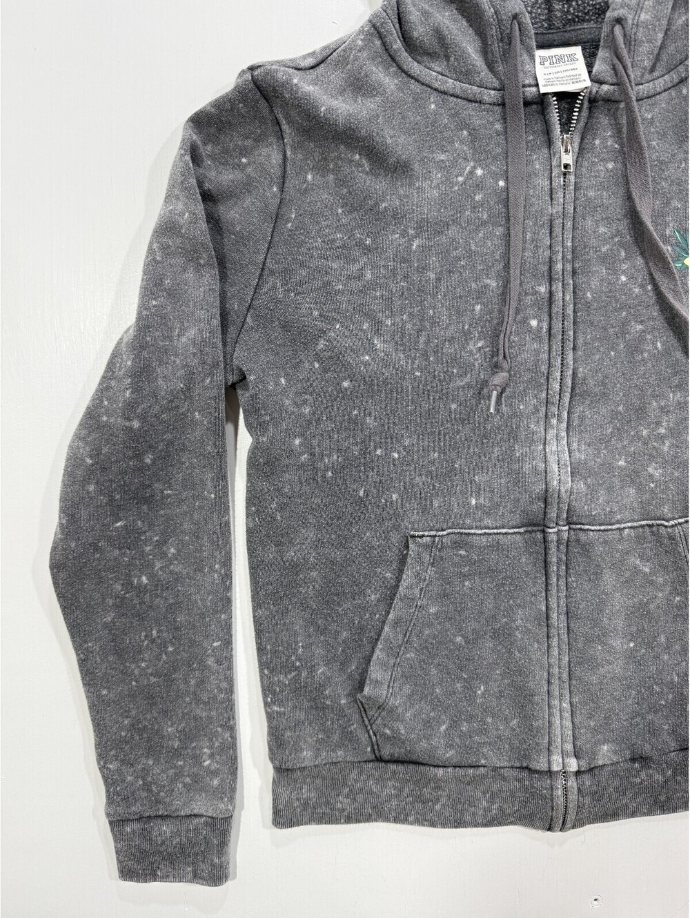 PINK Victorias Secret Womens S Gray Acid Wash Sherpa Lined Full Zip Hoodie - Picture 3 of 11